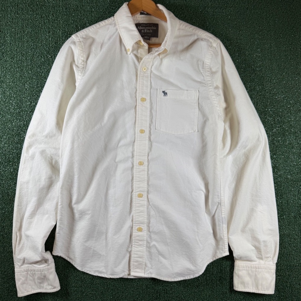 Abercrombie & Fitch Button Down Mens Large White Good Muscle Fit Cotton Shirt